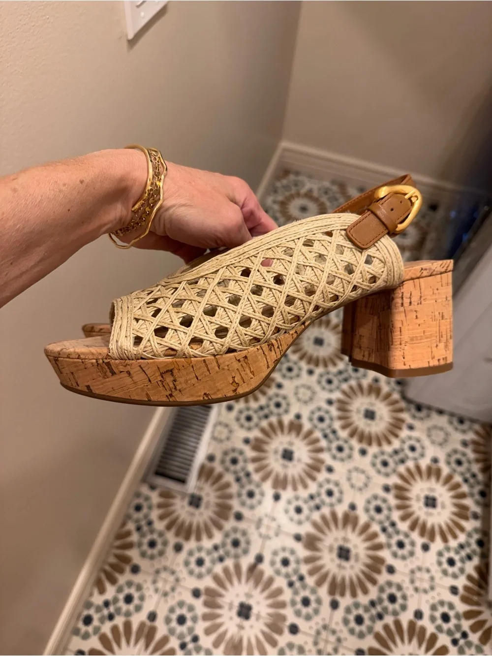 AEROSOLES CORNELIA RAFFIA Cream Woven Slingback Sandals 8.5